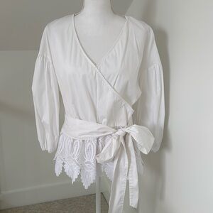 White House, black market, white bow front blouse